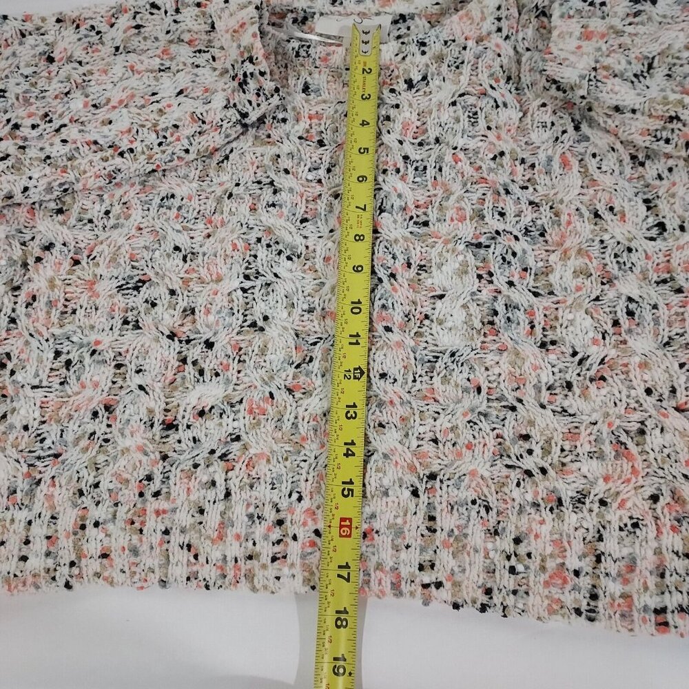 Jessica Simpson White Confetti Multi-Color Cropped Knit Sweater Ribbed Cuff Larg - Picture 5 of 14